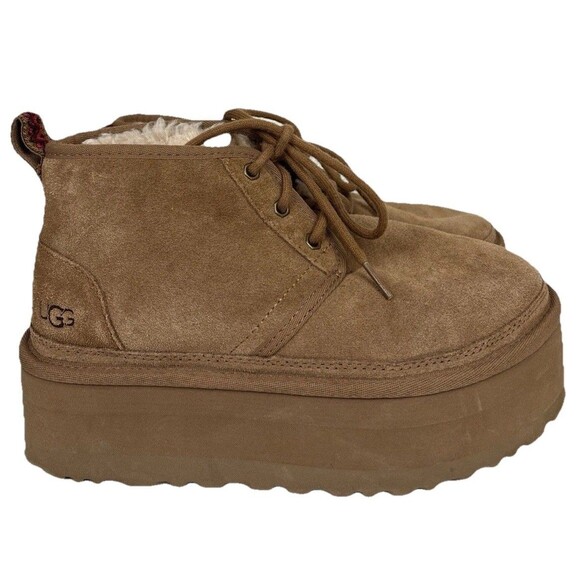 UGG Neumel Chukka Suede Ankle Boots 2 Inch Platform Womens 8 Chestnut - Picture 1 of 12
